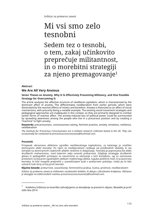 Mi vsi smo zelo tesnobni: Sedem tez o tesnobi, o tem, zakaj učinkovito preprečuje militantnost, in o morebitni strategiji za njeno premagovanje