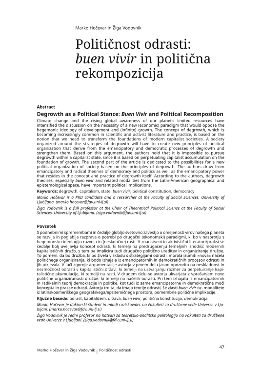 Degrowth as a Political Stance: Buen Vivir and Political Recomposition