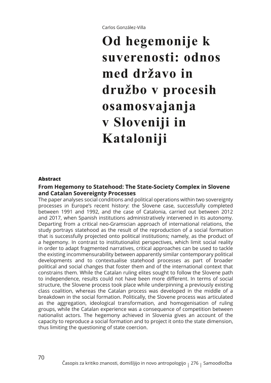 Od hegemonije k suverenosti: odnos med državo in družbo v procesih osamosvajanja v Sloveniji in Kataloniji