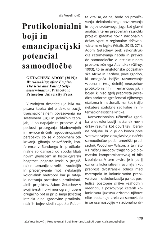 Protikolonialni boji in emancipacijski potencial samoodločbe