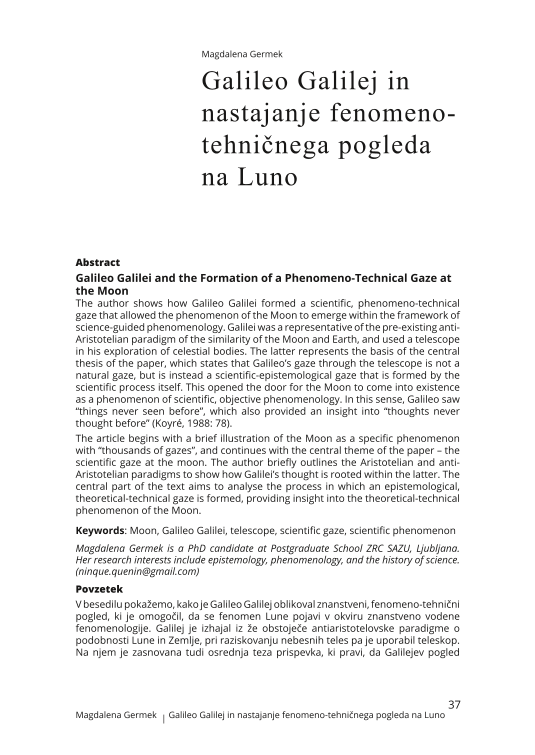 Galileo Galilei and the Formation of a Phenomeno-Technical Gaze at the Moon