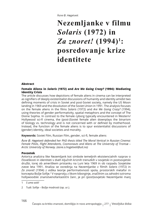 Female Aliens in Solaris (1972) and Are We Going Crazy? (1994): Mediating Identity Crisis