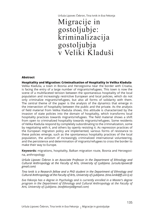 Migracije in gostoljubje: kriminalizacija gostoljubja v Veliki Kladuši