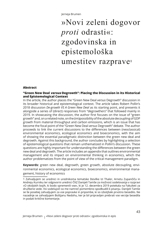 »Novi zeleni dogovor proti odrasti«: zgodovinska in epistemološka umestitev razprave