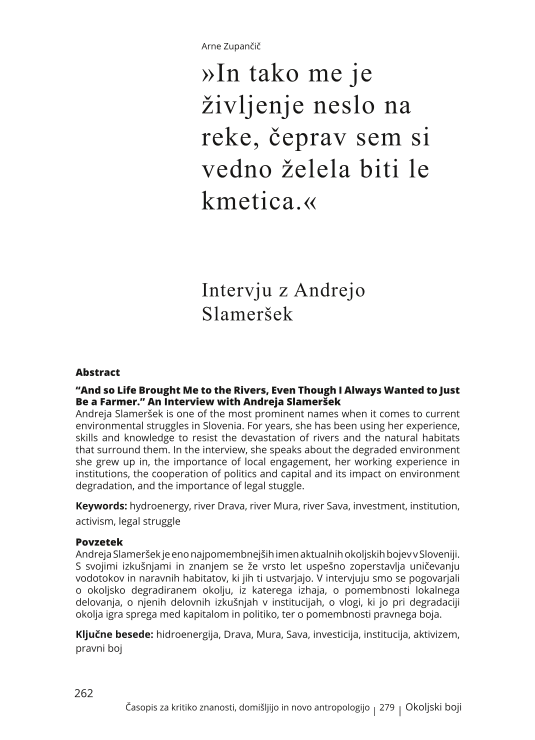 »In tako me je življenje neslo na reke, čeprav sem si vedno želela biti le kmetica.« Intervju z Andrejo Slameršek