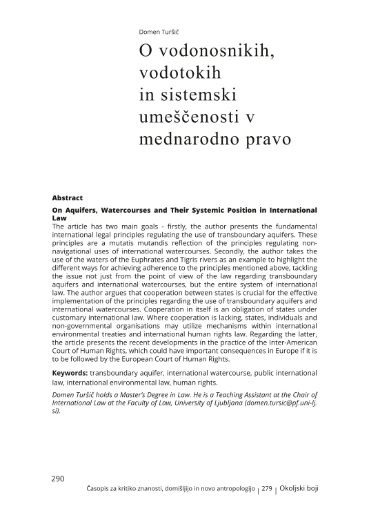 On Aquifers, Watercourses and Their Systemic Position in International Law