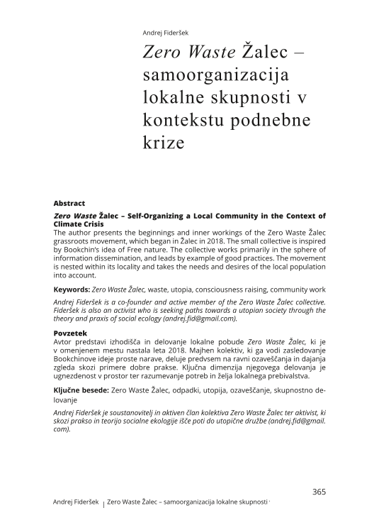 Zero Waste Žalec – samoorganizacija lokalne skupnosti v kontekstu podnebne krize