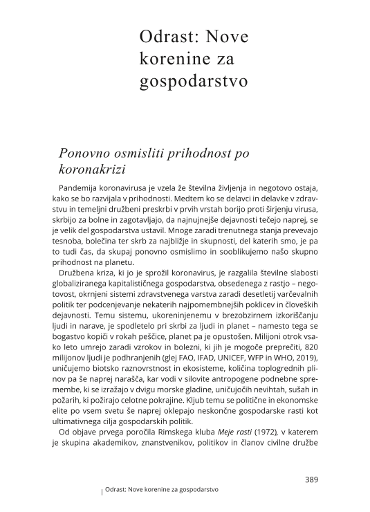 Odrast: Nove korenine za gospodarstvo. Ponovno osmisliti prihodnost po koronakrizi