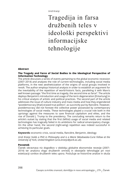 Tragedija in farsa družbenih teles v ideološki perspektivi informacijske tehnologije