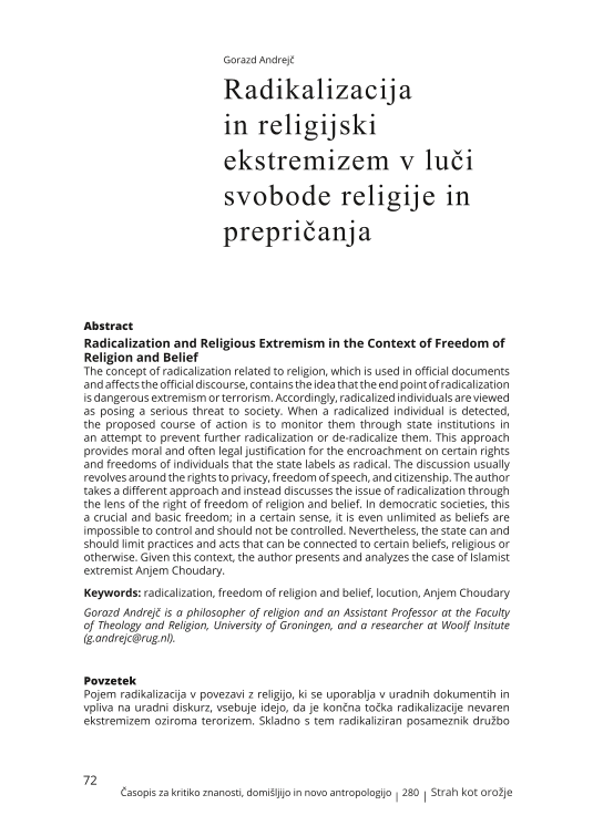 Radikalizacija in religijski ekstremizem v luči svobode religije in prepričanja