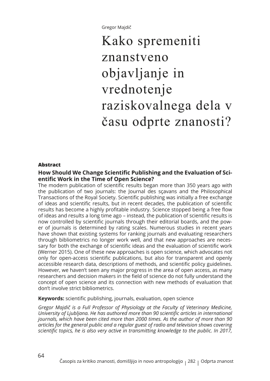 Kako spremeniti znanstveno objavljanje in vrednotenje raziskovalnega dela v času odprte znanosti?