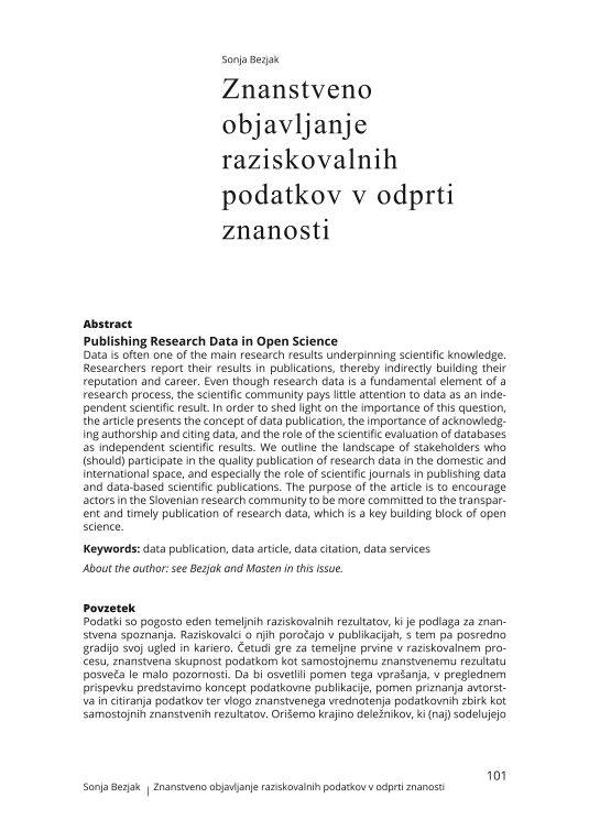 Znanstveno objavljanje raziskovalnih podatkov v odprti znanosti