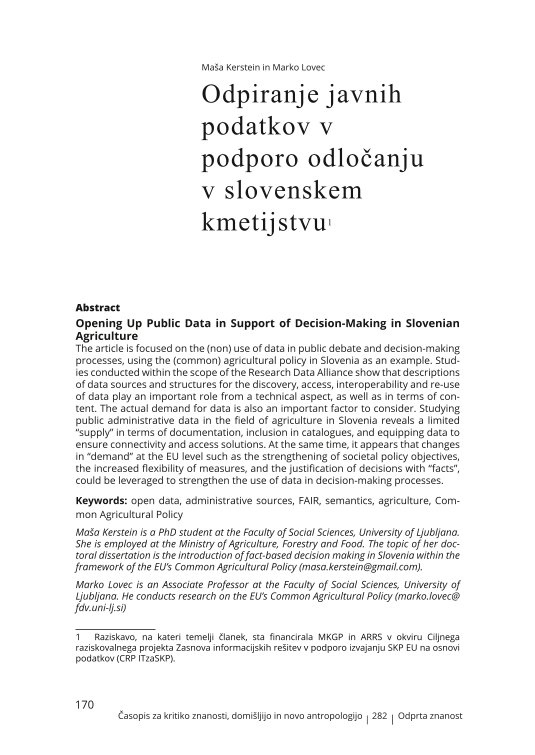 Odpiranje javnih podatkov v podporo odločanju v slovenskem kmetijstvu