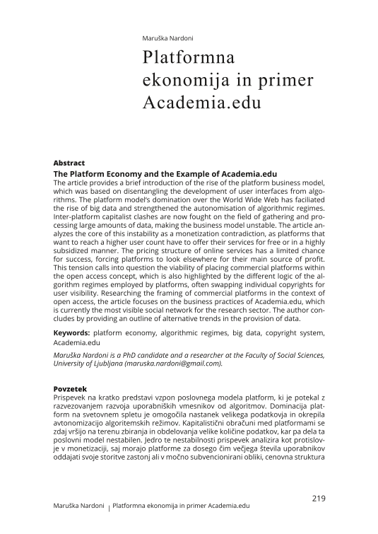 Platformna ekonomija in primer Academia.edu