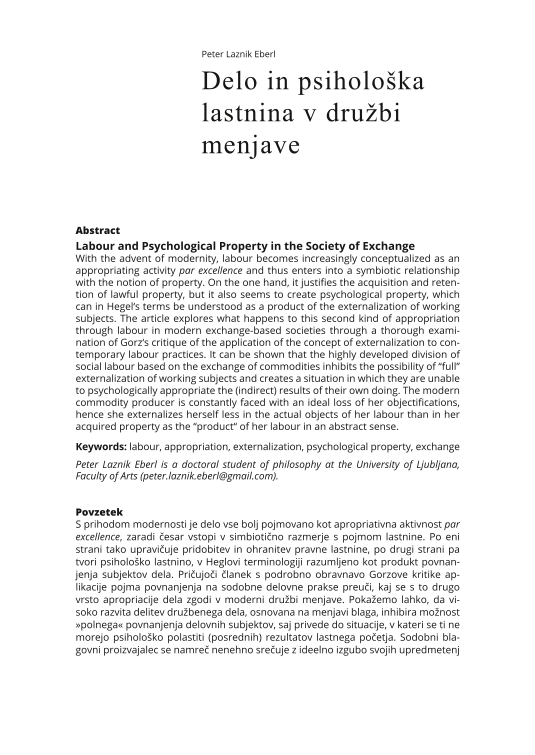 Delo in psihološka lastnina v družbi menjave