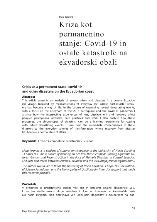 Kriza kot permanentno stanje: Covid-19 in ostale katastrofe na ekvadorski obali