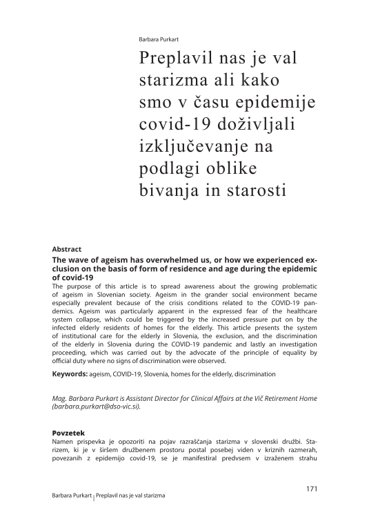 Preplavil nas je val starizma ali kako smo v času epidemije Covid-19 doživljali izključevanje na podlagi oblike bivanja in starosti