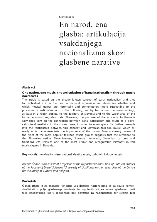 En narod, ena glasba: artikulacija vsakdanjega nacionalizma skozi glasbene narative