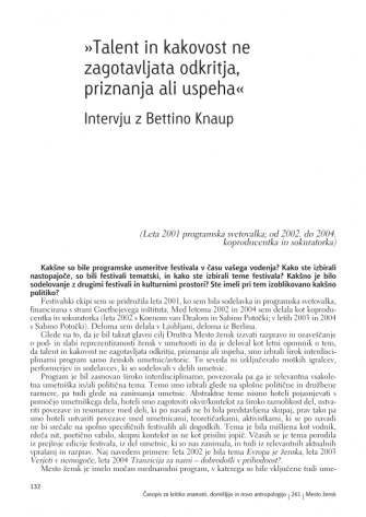 »Talent in kakovost ne zagotavljata odkritja, priznanja ali uspeha« Intervju z Bettino Knaup