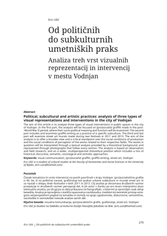 Od političnih do subkulturnih umetniških praks: analiza treh vrst vizualnih reprezentacij in intervencij v mestu Vodnjan