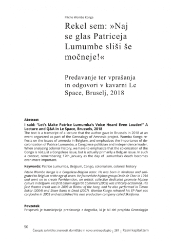 I said: “Let’s Make Patrice Lumumba’s Voice Heard Even Louder!” A Lecture and Q&A in Le Space, Brussels, 2018