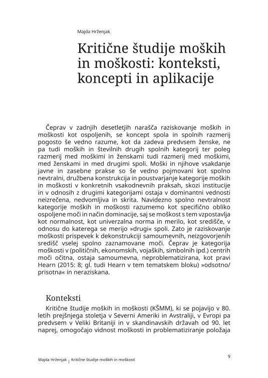 Kritične študije moških in moškosti: konteksti, koncepti in aplikacije