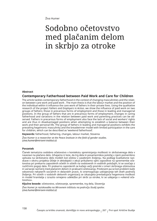 Contemporary Fatherhood between Paid Work and Care for Children