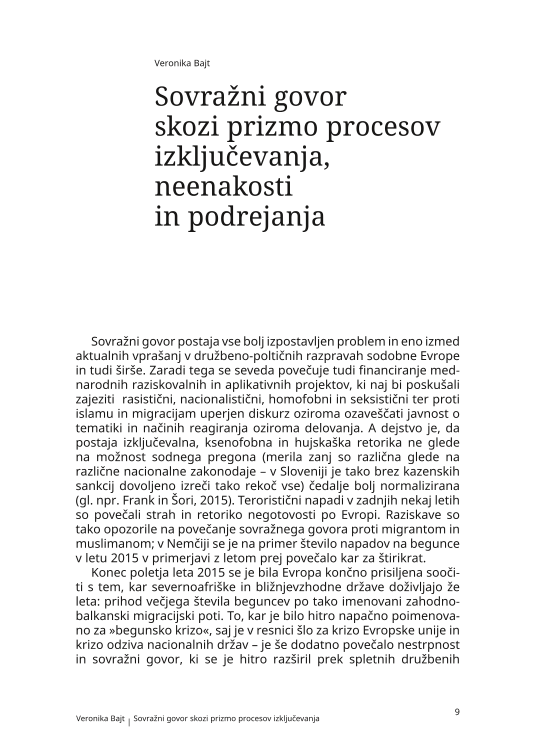 Sovražni govor skozi prizmo procesov izključevanja, neenakosti in podrejanja