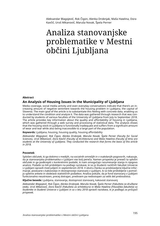 Analiza stanovanjske problematike v Mestni občini Ljubljana