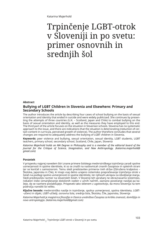 Trpinčenje LGBT-otrok v Sloveniji in po svetu: primer osnovnih in srednjih šol