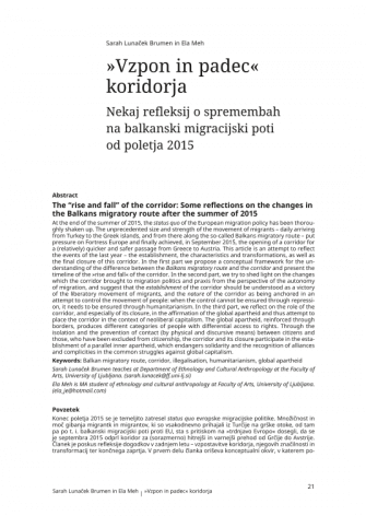 "Vzpon in padec" koridorja: nekaj refleksij o spremembah na balkanski migracijski poti od poletja 2015