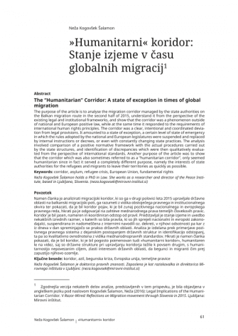 »Humanitarni« koridor: Stanje izjeme v času globalnih migracij